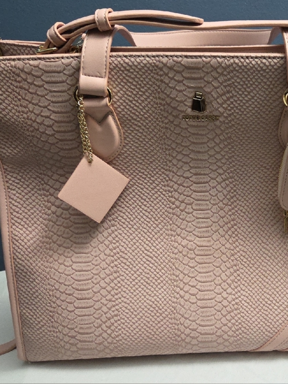 Tote And Carry Pink Embossed Tote with Gold Hardware